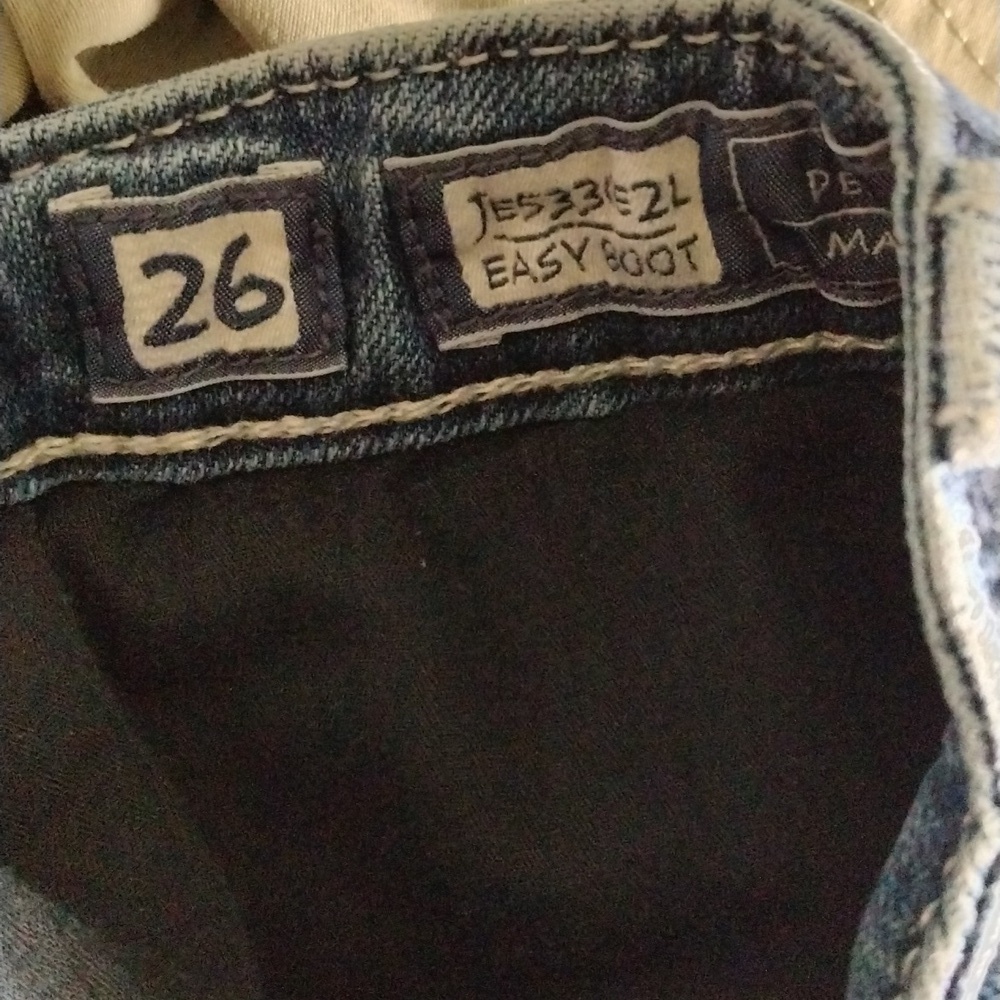 Miss Me Blue Straight Or Boot Cut Jeans with Rhinestone Embellishments - Picture 3 of 7